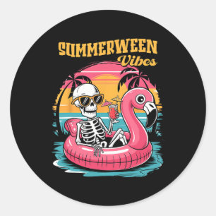 Adesivo Redondo Vibrações de Summerween Esqueleto Férias de Verão