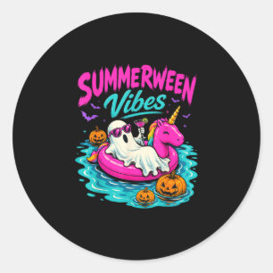 Adesivo Redondo Vibrações de Summerween fantasma assustador unicór