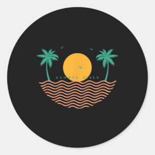 Adesivo Redondo Vibrações de Verão Onda do Pôr do Sol Praia Mar So