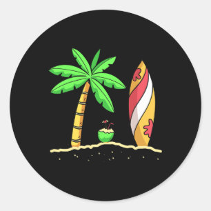 Adesivo Redondo Vibrações de Verão Palmeiras Surfboard Surfista Co