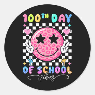 Adesivo Redondo Vibrações do 100º Dia de Escola Rosto Sorridente F