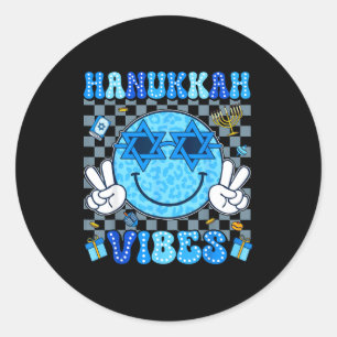 Adesivo Redondo Vibrações do Hanukkah Chanukah Pijama Feliz Hanukk