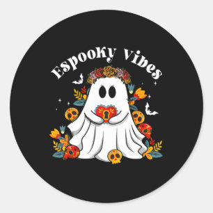 Adesivo Redondo Vibrações Espooky Mestra Halloween Espanhol Mexica