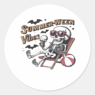 Adesivo Redondo Vibrações Felizes de Sumerween Esqueleto Sorvete V