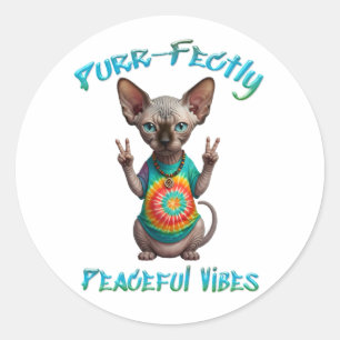 Adesivo Redondo Vibrações Pacíficas de Gatinho Boho Hippie