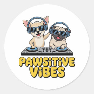 Adesivo Redondo Vibrações Pawsitivas Dj Cães
