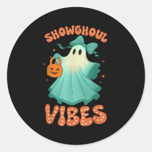 Adesivo Redondo Vibrações Showghoul Retro Assustador Halloween Lar