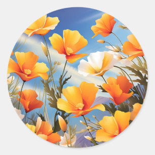 Adesivo Redondo Vibrant California Poppies Meadow
