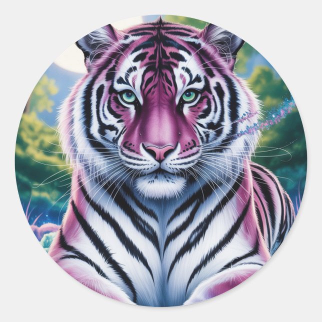 Adesivo Redondo Vibrant Fantasy Tiger Portrait | Exótico (Frente)
