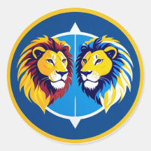 Vibrant Lion Duo Emblem Inside Blue Circle