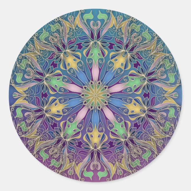 Adesivo Redondo Vibrant Mandala Sticker (Frente)
