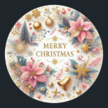 Adesivo Redondo Vibrant Merry Christmas Sticker<br><div class="desc">Vibrante Vinheta de Natal Feliz em Fundo Branco "Adicione um pop de cor aos seus presentes de Natal e decoração com este vibrante adesivo de Natal Feliz num fundo branco nítido! Apresentando uma bela design de elementos de Natal, florais delicados e elegantemente escrito 'Feliz Natal' em cores ousadas. Perfeito para:...</div>