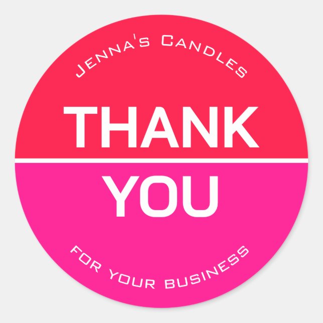 Adesivo Redondo Vibrant Neon Red Pink Nome Muito Obrigado (Frente)