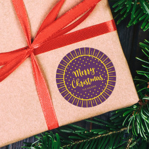 Adesivo Redondo Vibrant Purple Starburst Script Feliz Natal