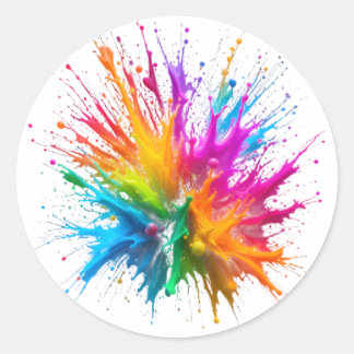Adesivo Redondo Vibrant Rainbow Paint Splatter Explosion