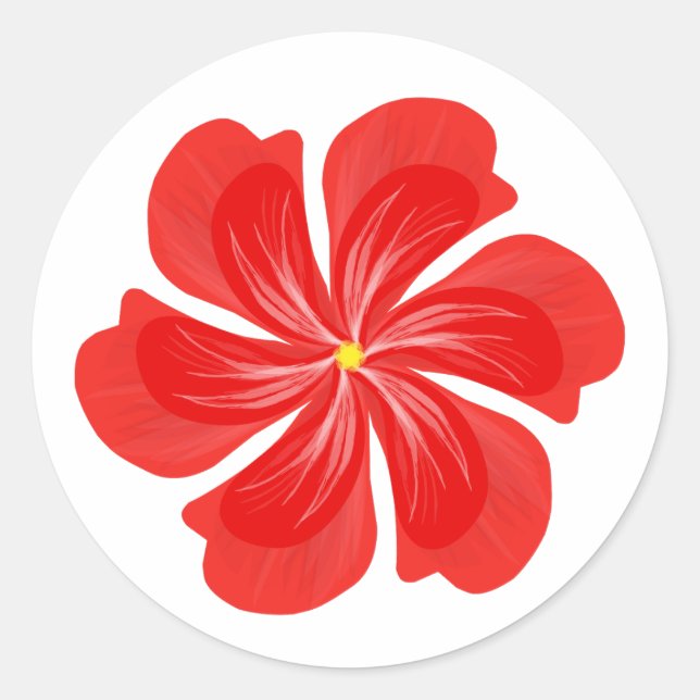 Adesivo Redondo Vibrant Red Petal Bloom - Minimalist Floral Art (Frente)