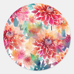 Adesivo Redondo Vibrant Watercolor Dahlia