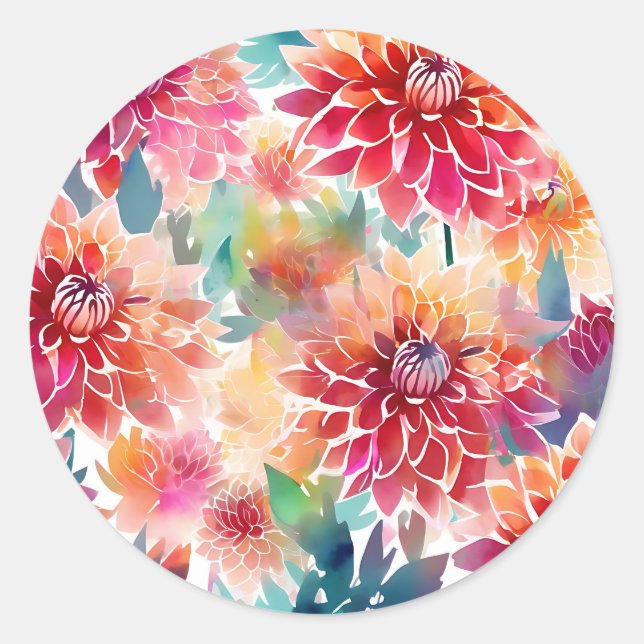 Adesivo Redondo Vibrant Watercolor Dahlia (Frente)
