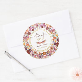 Adesivo Redondo Vibrant Wildflower Meadow Wedding Obrigado