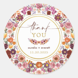 Adesivo Redondo Vibrant Wildflower Meadow Wedding Obrigado