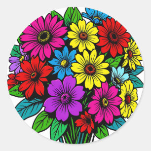 Adesivo Redondo Vibrante Buquê Floral Multi-Colorido