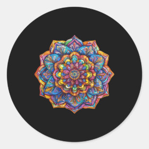 Adesivo Redondo Vibrante Padrão de Mandala Boêmia Meditação Chakra
