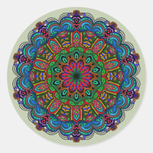 Adesivo Redondo Vibrante Padrão Floral e Geométrico de Mandala