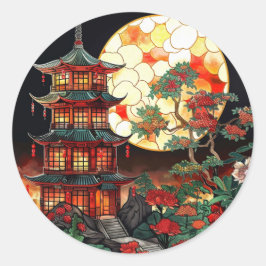 Adesivo Redondo Vibrante Pagoda Arte de Vidro Estendida