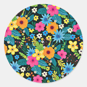 Adesivo Redondo Vibrantes Flores Ditsy Padrão Floral Design-43785