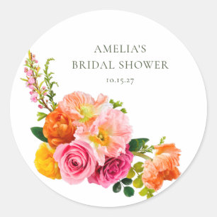 Adesivo Redondo Vibrantes Papoulas Rosa Flora Floral Casamento Chá