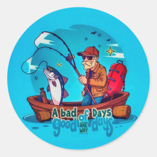 Adesivo Redondo Viciado em Aventura: Um Dia Perfeito Fora de Pesca