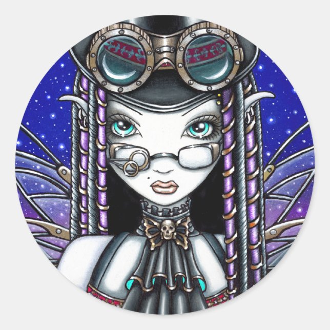 Adesivo Redondo "Victoria" Steam Punk Faerie Art Stickers (Frente)