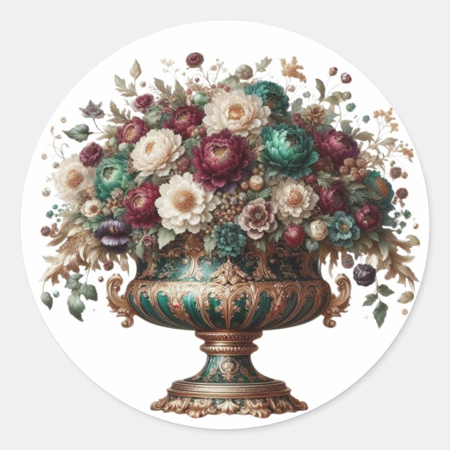 Adesivo Redondo Victorian Bavaria Floral Vase (Frente)