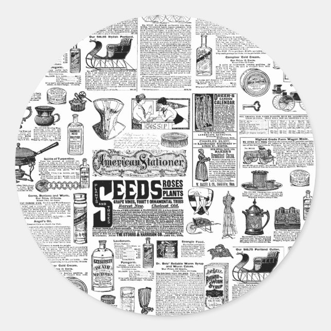 Adesivo Redondo victorian catalog black white antique toile (Frente)