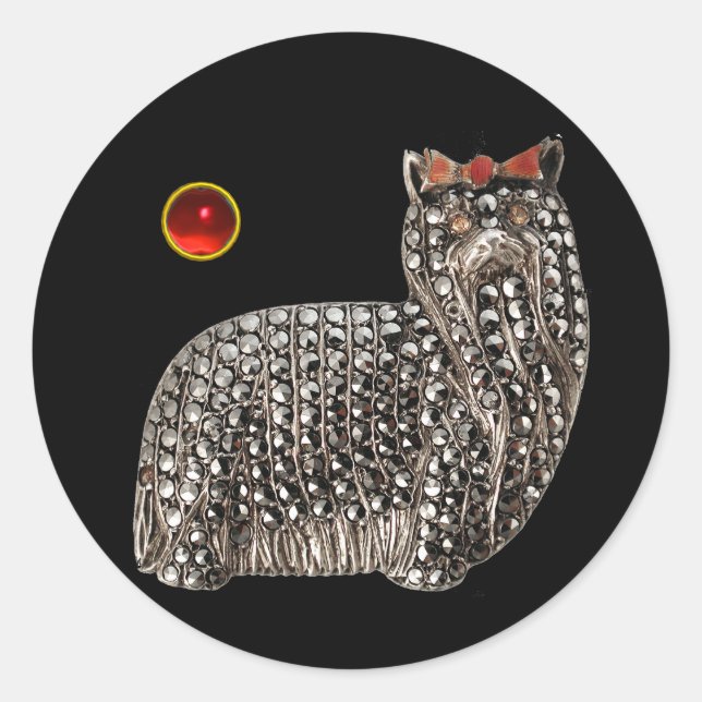 Adesivo Redondo VICTORIAN MINIATURE DOG PORTRAIT Yorkshire Terrier (Frente)