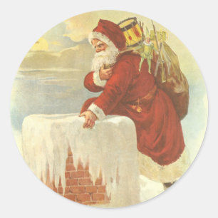 Adesivo Redondo Victorian Papai Noel do natal vintage na chaminé