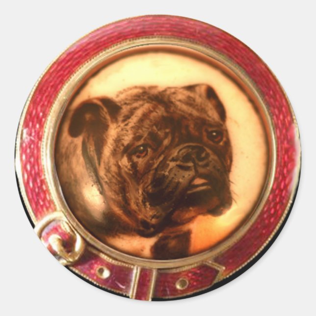 Adesivo Redondo VICTORIANO MINIATURE DOG PORTRAITS Buldog (Frente)