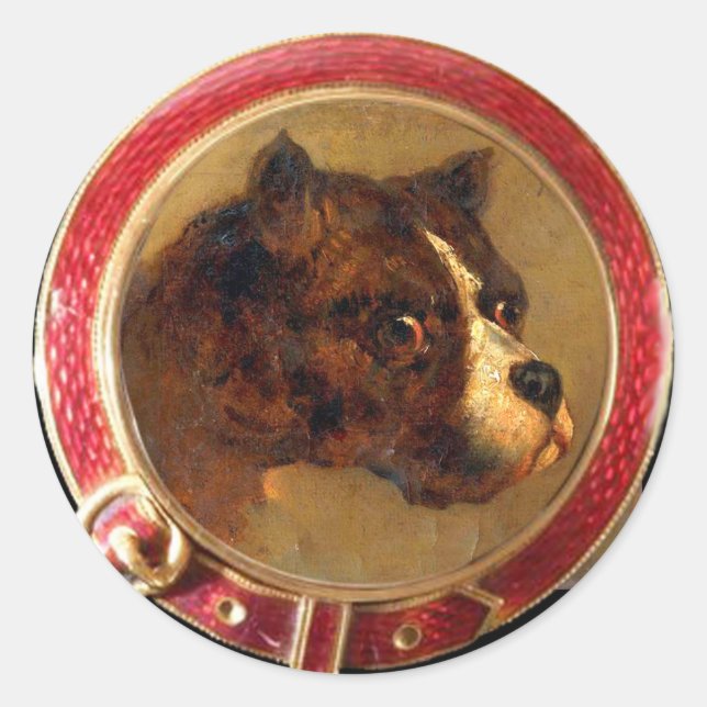 Adesivo Redondo VICTORIANO MINIATURE DOG PORTRAITS Buldog (Frente)