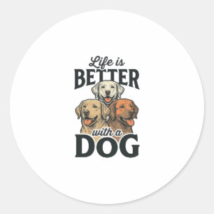 Adesivo Redondo Vida Antiga É Melhor Com um Cão Desenho Vetorial_1