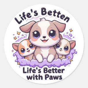 Adesivo Redondo Vida de Cachorrinho Fofo é Melhor com Design de Pa