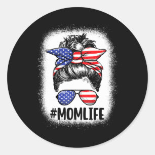Adesivo Redondo Vida de Mãe Mãe Americana Coque Desarrumado Mulher