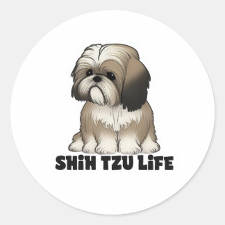 Adesivo Redondo Vida de Shih Tzu - Ilustração de Cachorro Fofo