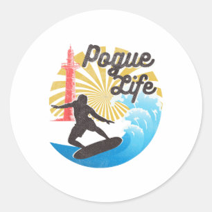 Adesivo Redondo Vida de Surf Pogue Praia Van Luz Casas Retro Di