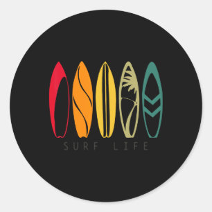 Adesivo Redondo Vida de Surf Surfismo Vintage Retro Prancha de Sur