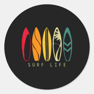 Adesivo Redondo Vida de Surf Surfismo Vintage Retro Prancha de Sur