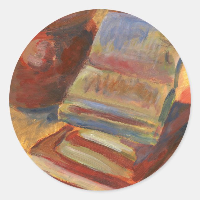 Adesivo Redondo Vida estática com pintura de livros (Frente)
