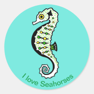 Adesivo Redondo Vida Selvagem - Cute I love SEAHORSES - Ecologia -