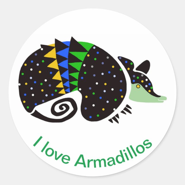Adesivo Redondo Vida selvagem - Eu amo Armadillos - Natureza - (Frente)