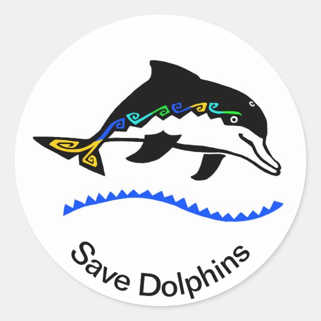 Adesivo Redondo Vida Selvagem - Save DOLPHINS - Nature - Ocean Blu (Frente)