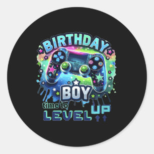 Adesivo Redondo Vídeo de Aniversário de Menino Gamer Controlador S